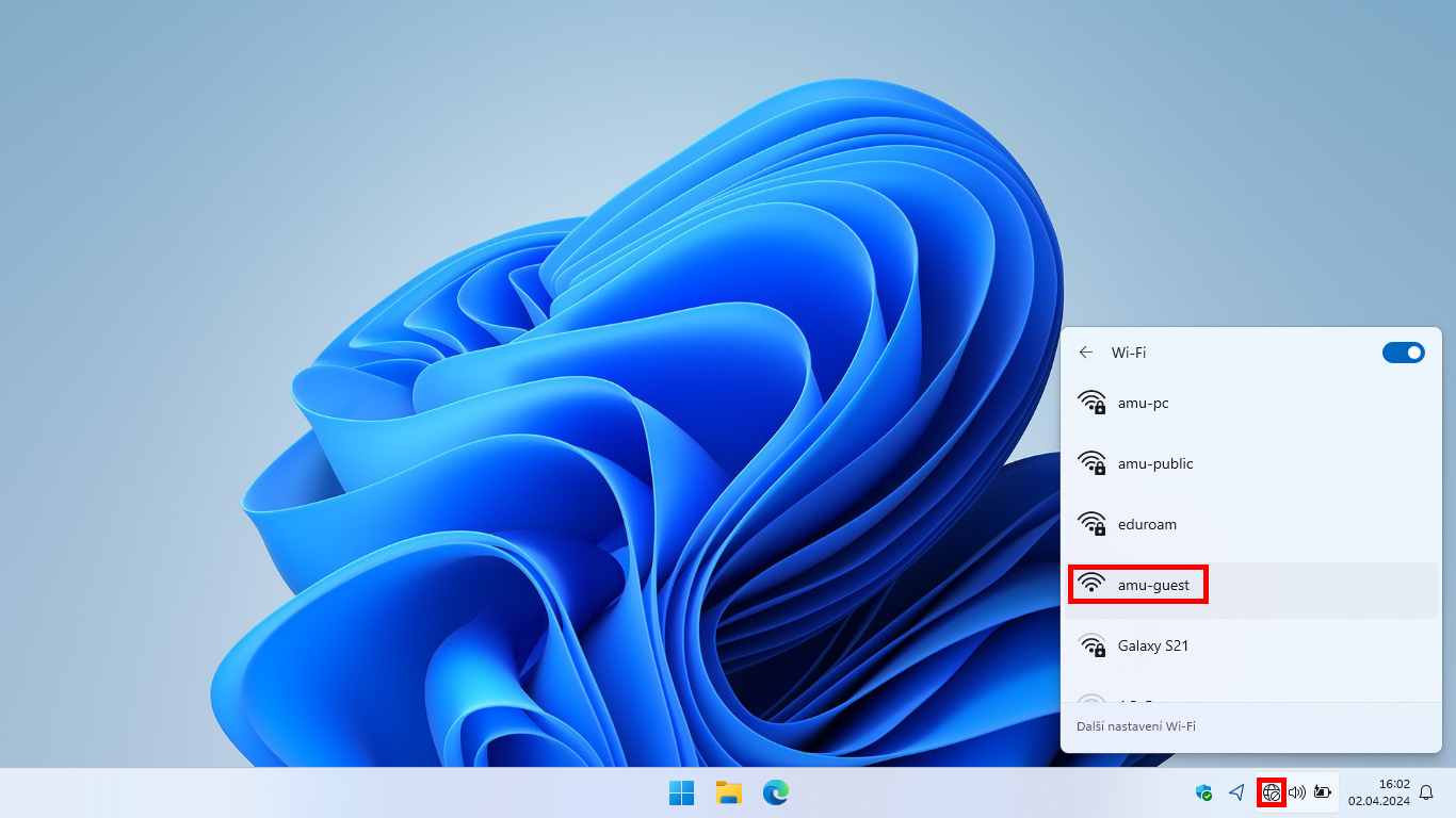 Připojení k Wi-Fi síti amu-guest - 01