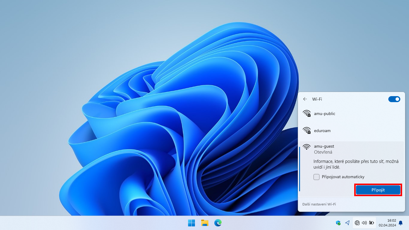 Připojení k Wi-Fi síti amu-guest - 02