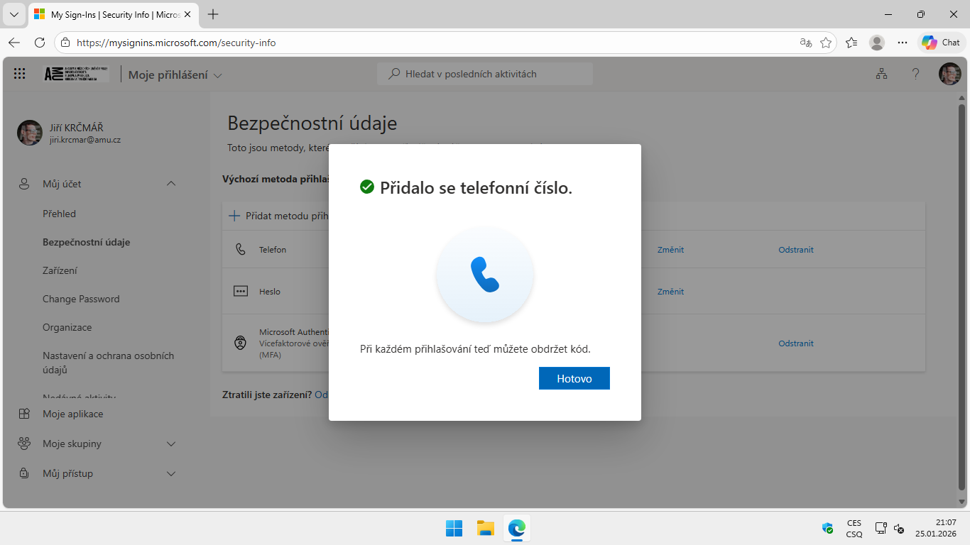 Přidání druhé metody vícefaktorového ověření - 09