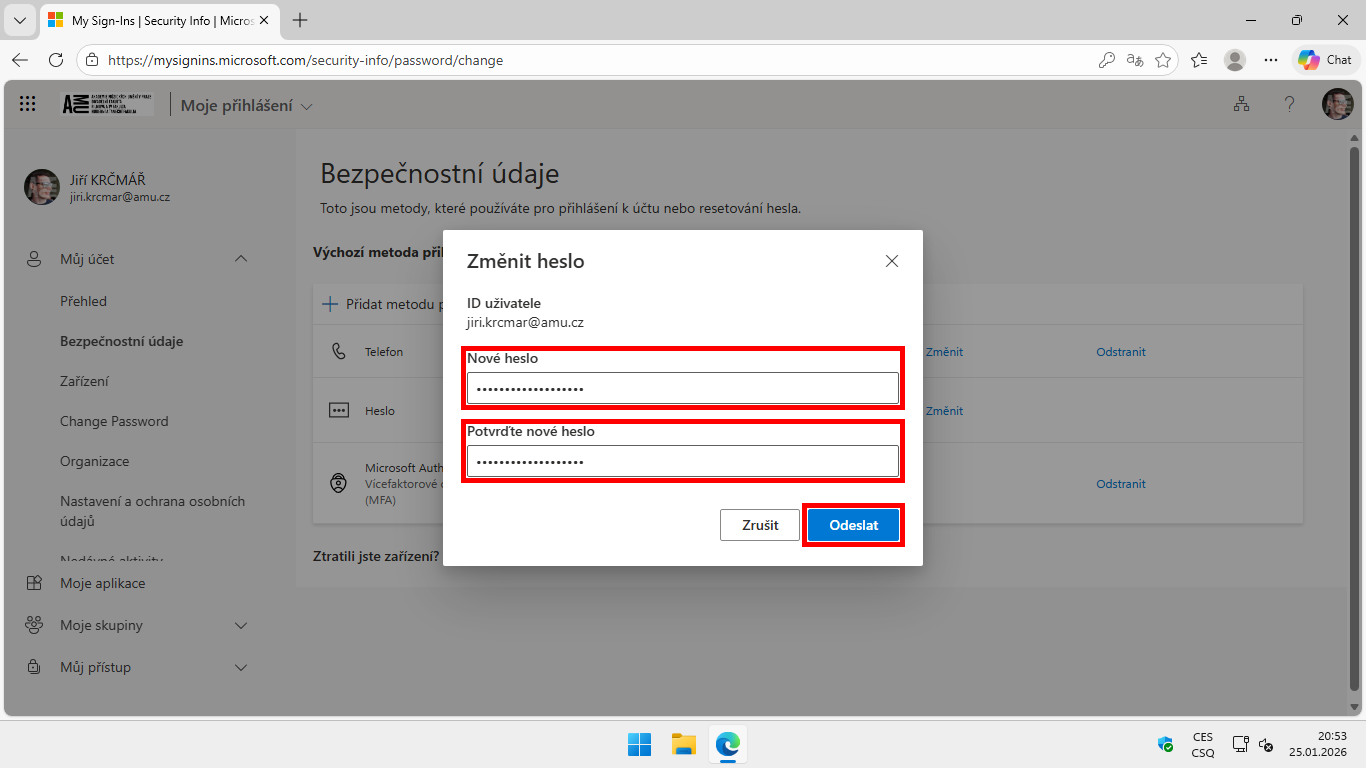 Změna hesla do sítě AMU - 05